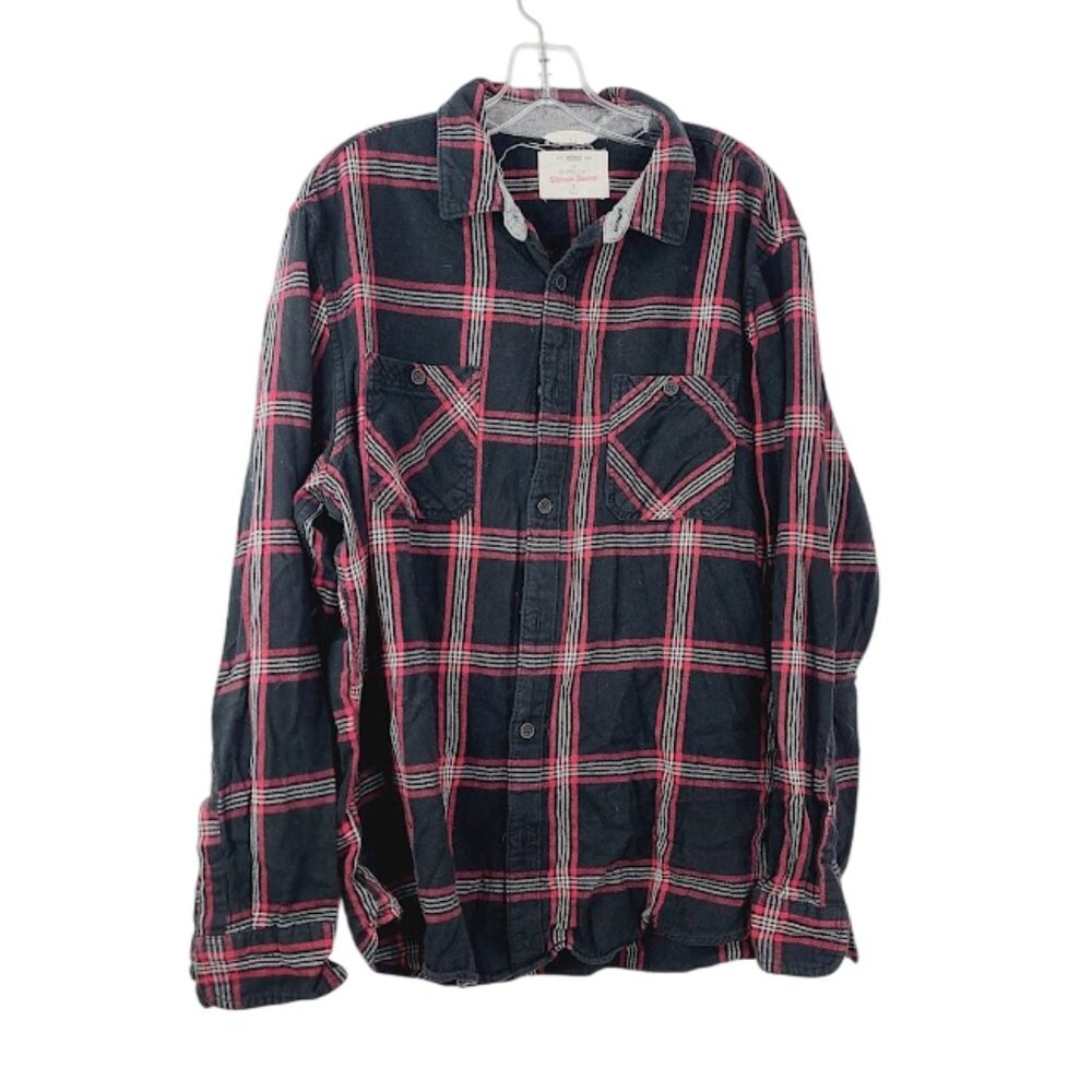 Urban Pipeline Men's Black Red Plaid Button-Front Ultimate Flannel Shirt Size XL